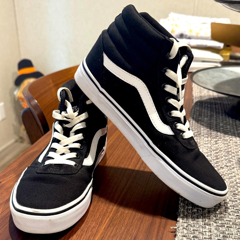 Vans Black and White Sk8-Hi Canvas Sneakers
